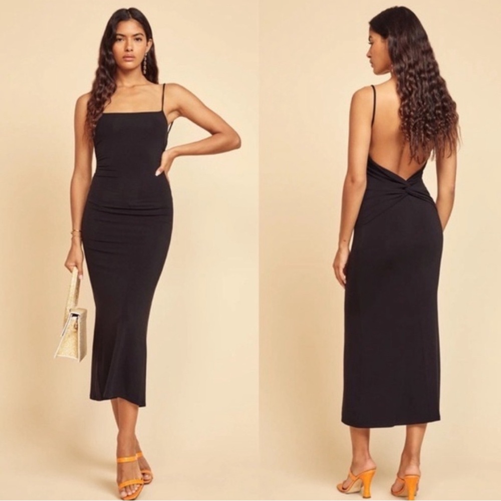 Reformation Black Hex Knit Midi Dress